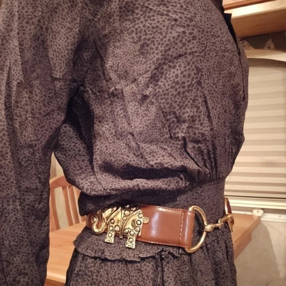 Kim Rogers Vintage Brown Leather Belt with Gold Toned Elephant Detail - Picture 3 of 6